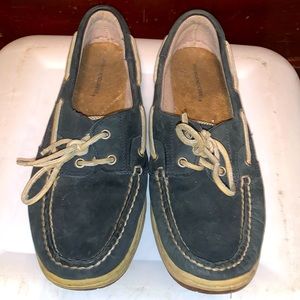 Blue faux leather sperry’s
